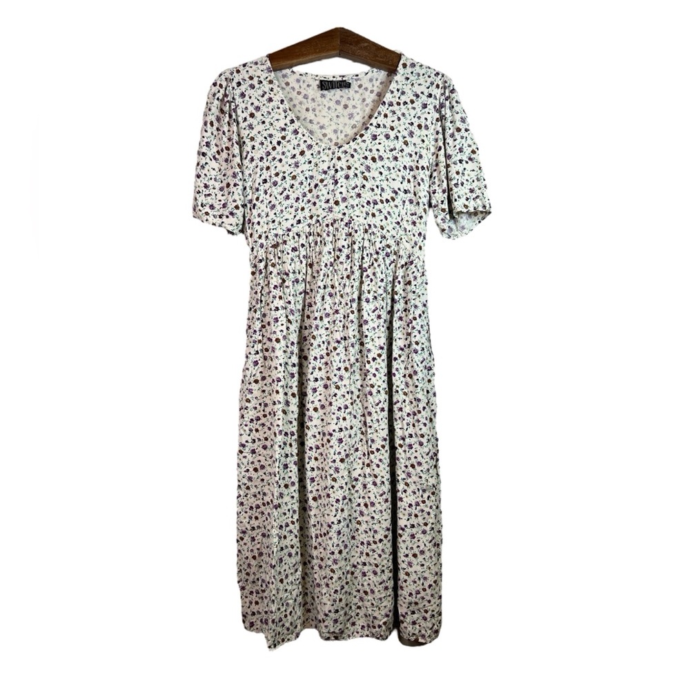 Vintage Switch U.S.A White Floral Maxi Long Dress Prairie Cottagecore Size 3 90s